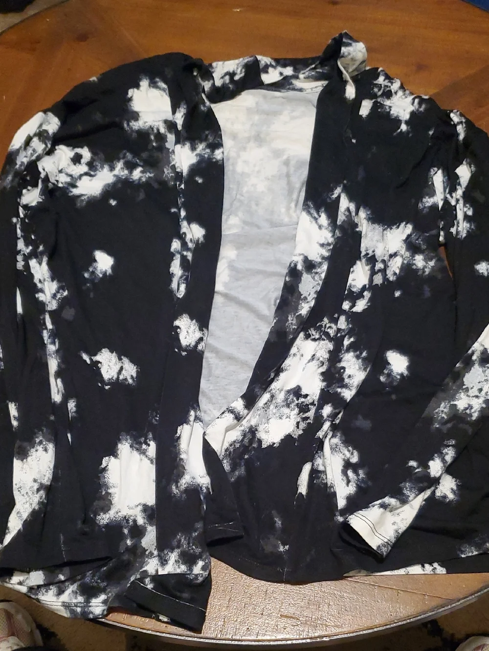 Black and White Tie-Dye Lightweight Open Cardigan